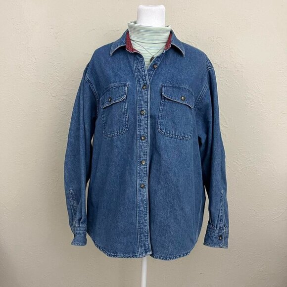 vintage 90s denim cottagecore granola jean chunky shirt jacket - Picture 2 of 8
